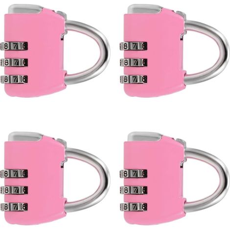 3-stelliges Kombinationsschloss, 4 mm Bügeldurchmesser, Gepäckschlösser 4 Pack Rose (1/4)
