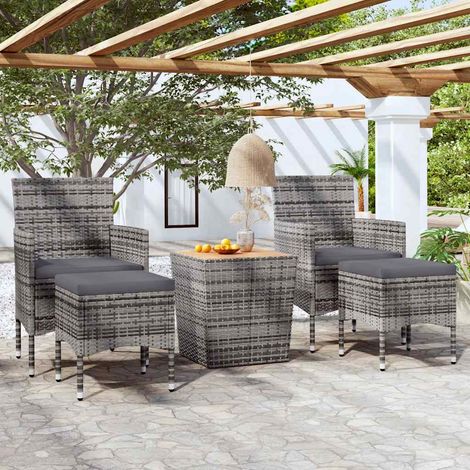vidaXL Mesa y sillas jardín 5 pzas ratán sintético madera acacia gris (1/5)