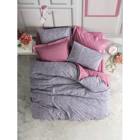 Parure de lit - 1 housse de couette 220 x 240 cm + 2 taies d'oreiller 60 x 60 cm - 100 % coton renforcé - Rose