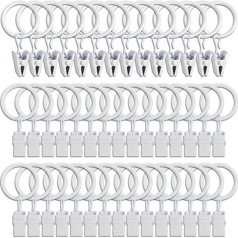 45pcs Anneaux Rideaux Avec Pinces - Blanc, Pinces Rideaux Solides, Crochets De Fixation Pour Tringle De Tension, Crochets Dcoratifs Pour Rideaux (1/5)
