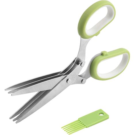 Ciseaux à plusieurs lames pour couper les oignons verts, ciseaux à légumes à cinq lames pour bureau, ciseaux à papier déchiqueté, matériau en acier inoxydable (1/5)