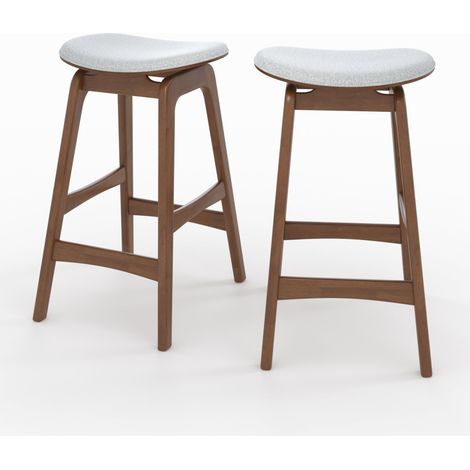 Lot de 2 tabourets pour îlot central 65,5 cm en bois et tissu gris - JUDE