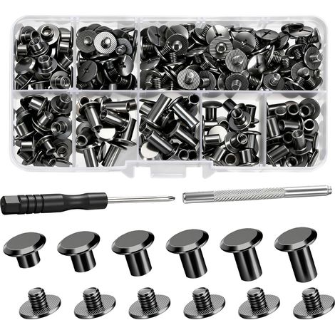 110 Pièces Rivets Rivet Cuir a Visser M5 x 4/5/6/8/10/12mm Vis de Reliure pour Les Décorations en Cuir DIY L'artisanat,portefeuille,livres,bagages,bricolage (1/2)