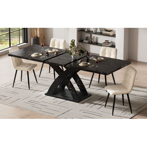 Table extensible en bois noir, table à manger escamotable pour cuisine et balcon, 120-160 cm, jusqu'à 6 convives, design moderne (1/5)