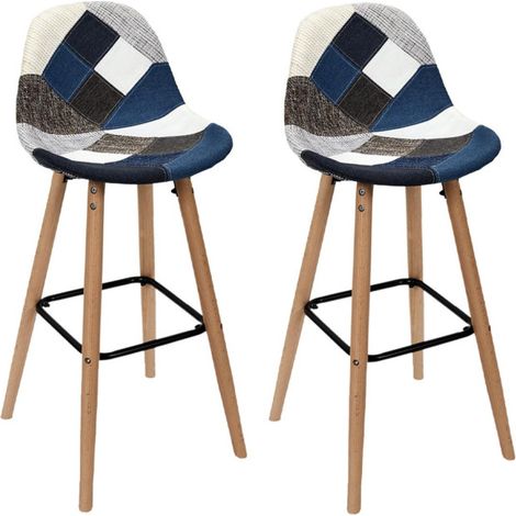 Lot de 2 Chaises de Bar "Patchwork" 92cm Bleu (1/4)