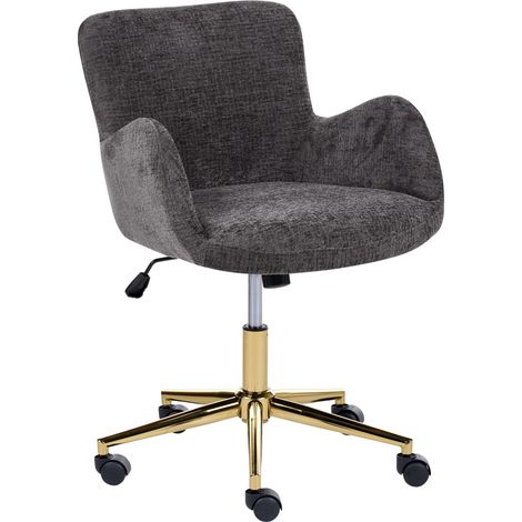 Home Office Chair Dark Grey Chenille Upholstery Swivel Iron Gold Base Height Adjustment Tilting Backrest Armrests MISORELA (1/5)