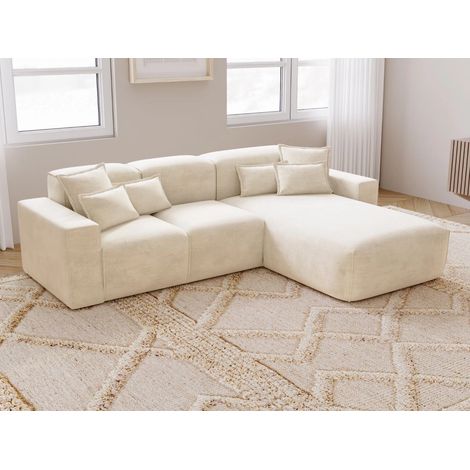 Canapé D'angle Méridienne Droite Leni Tissu Tressé Beige (1/5)