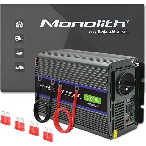 Convertisseur de tension Qoltec Monolith 2000 MS Wave 12 V à 230 V 1000/2000 W USB