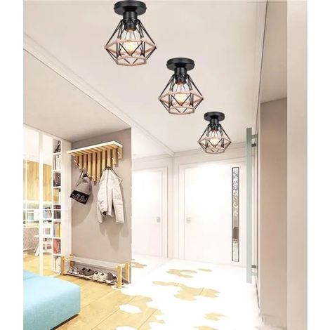 kawoo Lot de 3 Plafonnier Retro,Lustre Plafonneir Industrielle Vintage en Cage pour Salon Chambre (1/4)