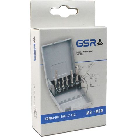 GSR Gewindeschneidsortiment 7-tlg. Kombi-Bit-Set M3-M10 HSSG (1/2)