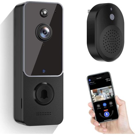 Sonnette sans fil avec caméra, vidéo HD, audio bidirectionnel, détection de mouvement PIR, vision nocturne infrarouge, Wi-Fi 2,4 GHz et stockage cloud-AquaForge (1/5)