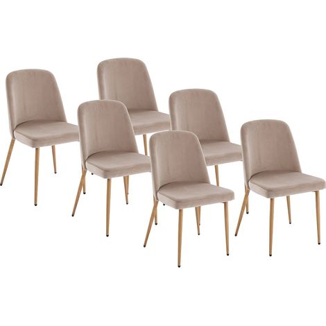 Sedia in Velluto e Metallo effetto legno Beige  - Lotto di 6 - MINAGRI