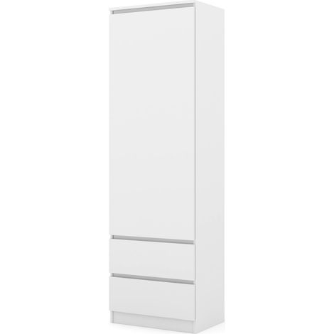Armoire/colonne de rangement MAJA 60 cm – blanc mat (1 porte + 2 tiroirs)