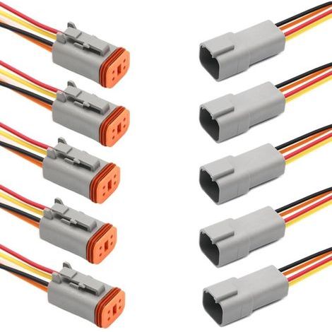 Deutsch DT Set di 5 paia di connettori elettrici impermeabili a 4 pin per auto, camion, barche, fari da lavoro LED maschio e femmina con cavo da 16 AWG, per auto, camion (1/4)