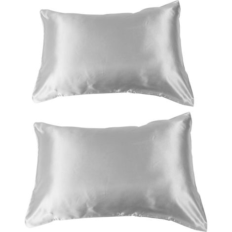 2 Stück 75 x 150D Satin-Kissenbezüge, weiche Kissenhüllen mit versiegeltem Umschlag, Bettwäsche, Silber (1/5)
