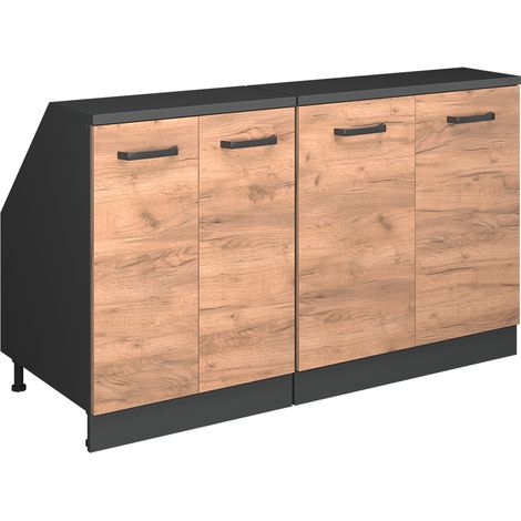 Meuble sous pente R-Line, Chêne de force doré, 140cm Lot de 2 caissons 60 cm de profondeur, Vicco