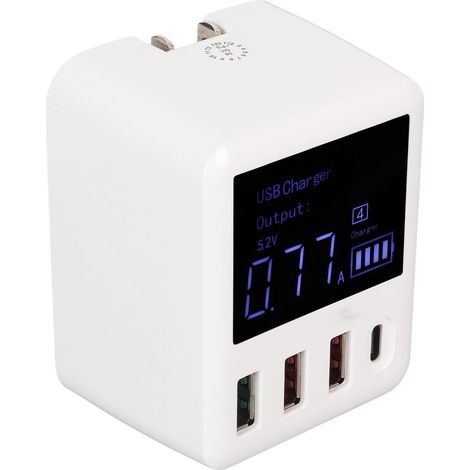 Chargeur mural USB 4 ports QC3.0 PD20W avec écran LCD, charge rapide, chargeur de voyage USB-C 100-240 V, prise européenne (1/5)