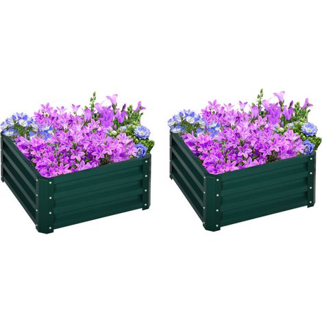 Lot de 2 jardinières surélevées. carre potager de jardin pour légumes. fleurs. acier galvanisé 60 x 60 x 30.5 cm. vert (1/5)