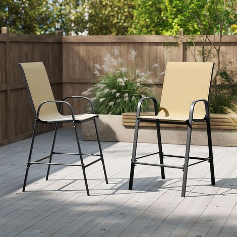 GOPLUS Lot de 2 Chaises de Bar, 2 Pcs Tabouret de Bar Jardin Exterieur Accoudoirs et Repose-Pied Confortable, Tissu Respirant, Capacité 150 kg, pour Bar, Balcon Patio (1/5)