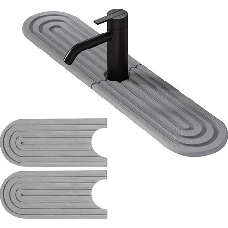 Contour de Robinet Absorbant, Tour Evier Absorbant, Contour Robinet, Robinet Diatomite-Gris Clair, pour Évier de Cuisine, Camping-Car, Plans de Travail de Salle de Bain (Gris clair 45 × 10 × 0,9 cm) (1/5)