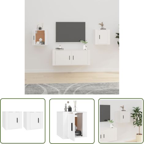 The Living Store TV-Wandschränke 2 Stk. Weiß 40x34,5x40 cm - TV Schrank - Wandregal - Holzschrank - Weißer Schrank - Wohnzimmerschrank (1/5)