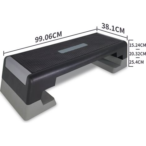 Step de fitness ajustable, plataforma de aeróbic antideslizante, negro y gris OKMYHOME