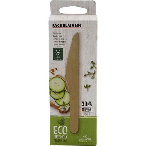 Fackelmann 31027 - Set di 30 coltelli monouso in legno FSC, coltelli monouso biodegradabili, legno certificato FSC, 16,5 x 2,5 cm (1/3)