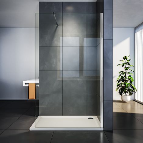 SIRHONA Paroi de douche à l’italienne en verre anticalcaire transparent 8mm avec barre de stabilisation 100 cm découpable 100 x 200 cm