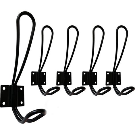 Schwarzer Wandhaken, 5-teiliges Set aus Wandhaken und Kleiderhaken für Zuhause, Vintage-Metall, robuster Haken für Eingangsbereich, Badezimmer, Toilette, Küchenmöbel
