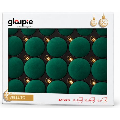 GLOUPIE Box 42 Palline Per Albero Di Natale In Velluto Verde,Infrangibili,3 Misure Ø 7, 6, 5 cm