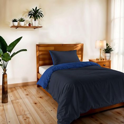 Housse de Couette Simple, uni réversible, Parure de Couette, avec Housse de Couette 150 × 200 cm, Rabat 20 + 50 cm + taie d’Oreiller 50 × 80 cm Bleu/Royal (1/5)