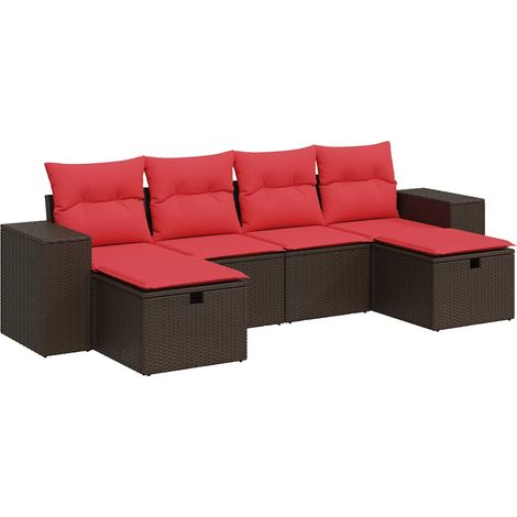Maison Exclusive - Set Divano da Giardino 6 pz con Cuscini Marrone in Polyrattan (1/5)
