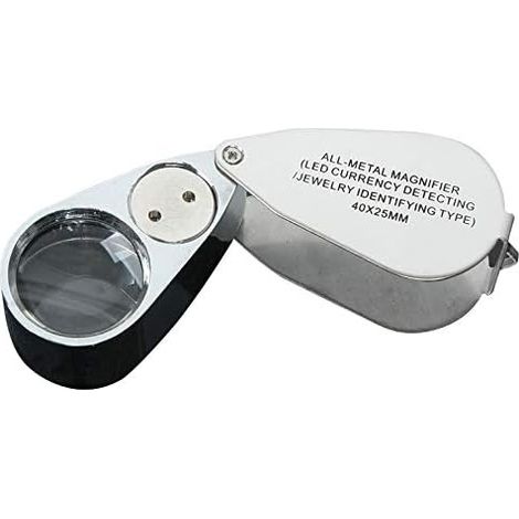 Loupe bijoux 40X Portable Loupe Grossissante Pliable Métal Loupe de Poche avec Lumière LED et UV Lampe pour détection de devise identification de type de bijou (1/5)