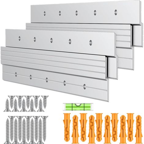 2 Paires de Rails de Fixation en Z, Fixation pour Miroir Lourd et Accroche Tableau en Aluminium avec Niveau à Bulle, pour Cadres, Miroirs, Étagères et Têtes de Lit, 36 kg, 30 cm (1/5)