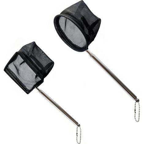 Set of 2 Stainless Steel Telescopic Fish Net with Fine Mesh Large Square and Large Round Black for Outdoor Pond Spa and Mini Swimming Pools Practical Cleaning (1/5)