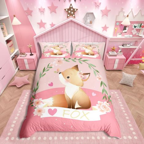 Cartoon Fox Duvet Cover for Girls Bedding Set 140x200 Cute Fox Child for Boys and Girls Kawaii Animal Bedding Set Botanical Floral Flowers (1/5)