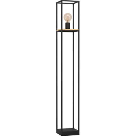 Lampadaire sur pied, luminaire en métal noir et bois naturel (1/5)