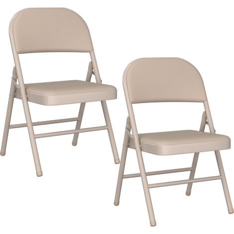 Set of 2 Portable Indoor Folding Chairs Faux Leather Dining Chairs with Metal Frame and Padded Seat Suitable for Home Office Reception Areas Guest Seating and Large Events Max. 145kg Beige