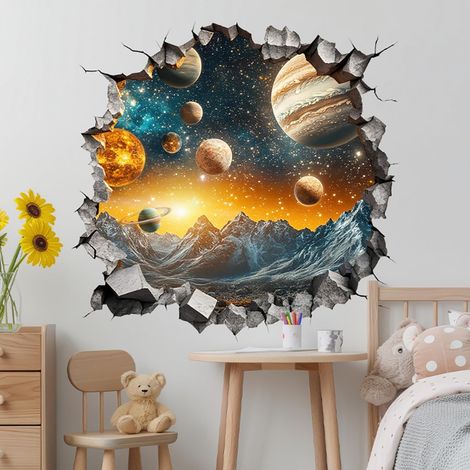 Sticker mural espace autocollant, Accessoires Chambre Thème Spatial 3D, Stickers Galaxy pour Plafond pour chambre d'enfant garçon adolescent papier peint galaxie décorations (1/5)