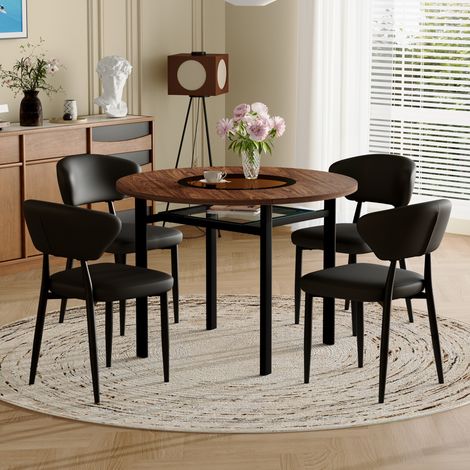 Conjunto de mesa y sillas mesa de comedor redonda con 4 sillas de comedor negro 100x100x76 cm veta madera (1/5)