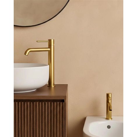 Coppia rubinetti lavabo alto e bidet senza scarico oro spazzolato Memo (1/5)