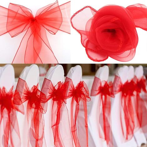 50 Rubans en organza, 13 x 108 cm, rouge, décoration pour chaises, mariage, anniversaire, fête (1/5)