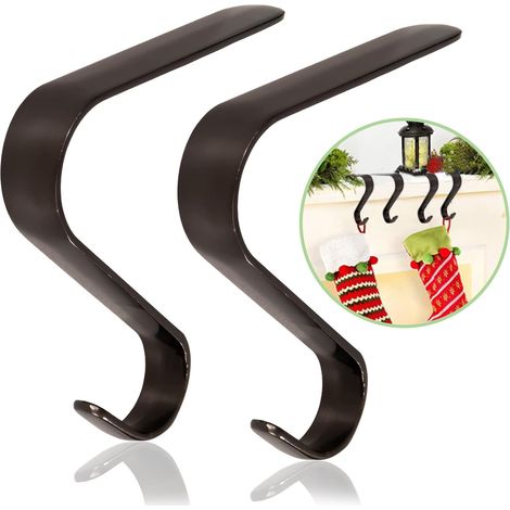 Supports de chaussettes de Noël pour cheminée, lot de 2, en métal noir, crochets pour chaussettes de Noël. (1/5)