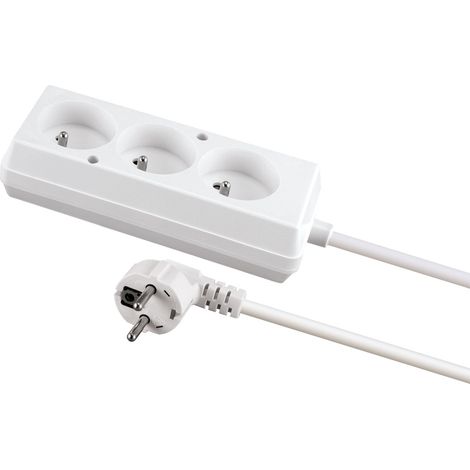 Cable alargador de 3 tomas con toma de tierra, 1,5 m, blanco, IP20, 10 A, Ideus 04287 (1/2)