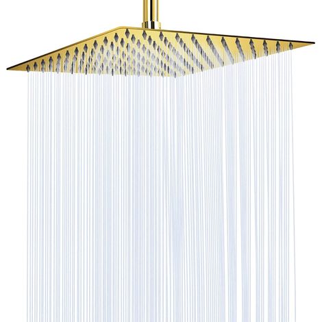 Pommeau de douche à effet pluie carré haute pression en acier inoxydable 304 avec 144 jets en silicone pour une expérience de douche ultime (30,5 cm, or brossé) (1/5)