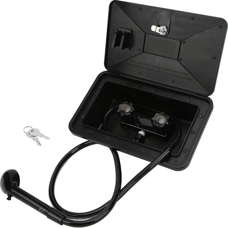 KIMISS Außendusche für Wohnmobile, passendes Handbrause-Set, schwarzes ABS-Außenduschkabinen-Set mit Wohnmobilzubehör, 2 Schlüssel für Wohnwagen und Wohnmobile.