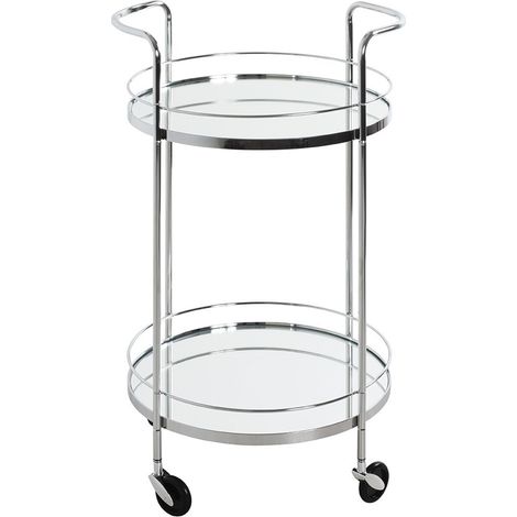 Desserte, table de desserte en acier chromé coloris gris et verre -diamètre 48 x hauteur 80 cm (1/4)