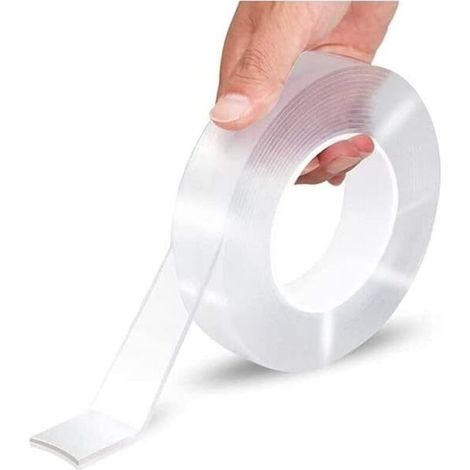 Ruban adhésif double face transparent, imperméable et nanotechnologique, 2 mètres – pour collage fort et invisible sur verre, miroir, carrelage et surfaces lisses (1/5)