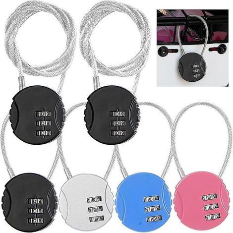 Juego de 6 pequeños candados de combinación reiniciables de 3 dígitos, cable antirrobo impermeable para equipaje, ideal para viajes, gimnasio, ciclismo, puertas, mochilas y taquillas. (1/5)