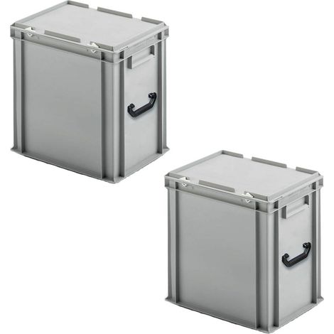 BRB Lot de 2 valises Euro en polypropylène avec 2 poignées de transport, L 400 x l 300 x H 410 mm, gris